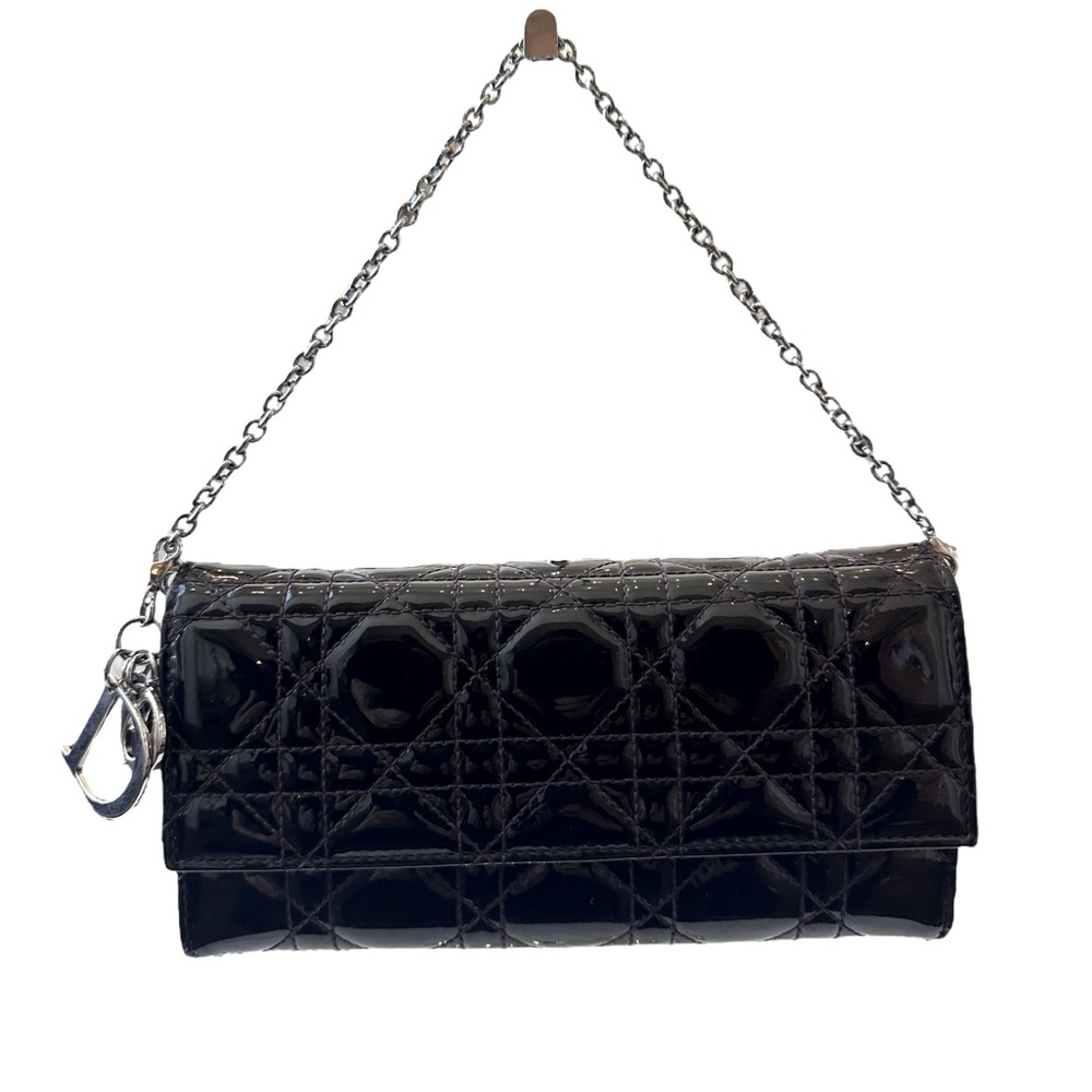 Christian Dior Cannage Paten Leather Wallet on Chain Black - Picture 1 of 14